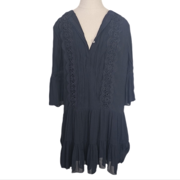 Loft Dress Ruffles and Lace Relaxed Fit Navy Size 6 - Picture 15 of 17